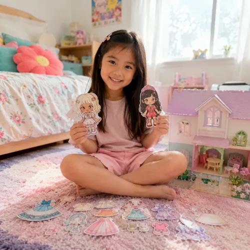 Madre e hija jugando con Muñecas de Papel