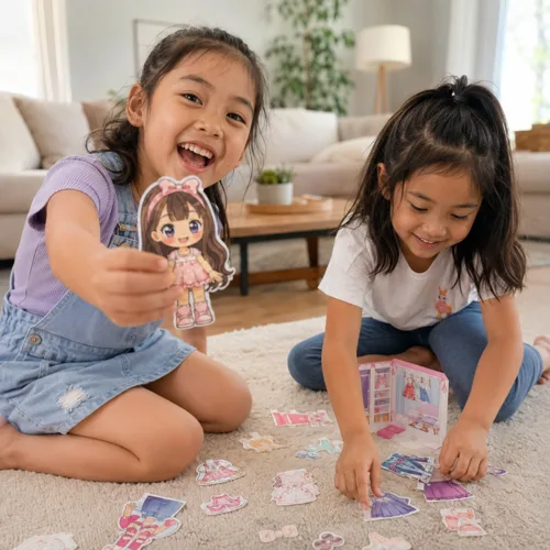 Madre e hija jugando con Muñecas de Papel